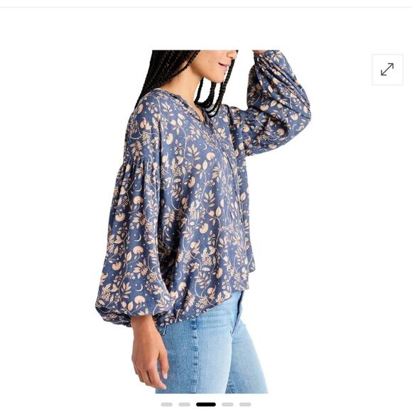 Splendid Eleanor Woman's Blue Floral Bohemian Long Sleeve Top Medium - Picture 3 of 9